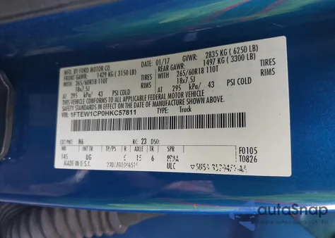 2017 Ford F-150 Lariat/Xl/Xlt z USA, uszkodzony, nr VIN 1FTEW1CP0HKT57811